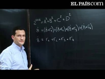 Ya hay solución para el decimonoveno desafío matemático con el que EL PAÍS celebra el <a href="http://www.rsme.es/centenario/" target="blank">centenario de la Real Sociedad Matemática Española</a> y que planteó <a href="http://personal.us.es/meneses"> Juan González-Meneses</a>, Profesor Titular de la <a href="http://www.us.es/">Universidad de Sevilla</a>. Hay una manera de descomponer 2^2012 como suma de cuatro cuadrados, y ninguna manera de descomponer 2^2011. El ganador de <a href="http://www.elpais.com/promociones/matematicas/">una biblioteca matemática</a> como la que entrega cada semana EL PAÍS ha sido en esta ocasión <b>Iago Vaamonde Paniagua</b>, estudiante de Ingeniería Industrial, de Vigo. Este domingo, en el quiosco, por 9,95 euros con el periódico, <i>Hipotecas y ecuaciones. Las matemáticas de la economía</i>, de Lluís Artal y Josep Sales.<a href="http://www.elpais.com/articulo/sociedad/unica/suma/posible/elpepusoc/20110726elpepusoc_21/Tes">VER SOLUCIÓN POR ESCRITO</a> Y <a href="http://www.elpais.com/articulo/sociedad/desafios/matematicos/elpepusoc/20110712elpepusoc_8/Tes">PROBLEMAS ANTERIORES</a>