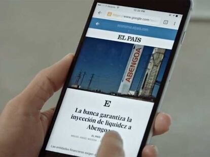 Imagem do site do EL PAÍS no celular.