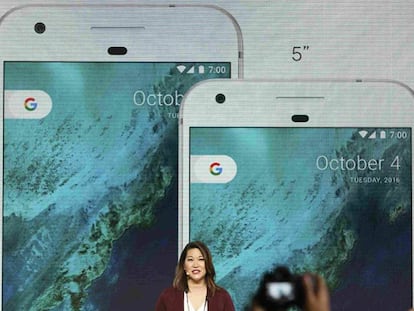 Sabrina Ellis apresenta o novo telefone celular do Google, o Pixel