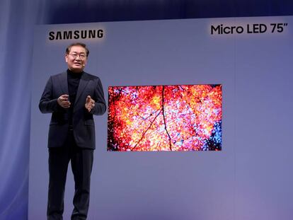 El presidente del negocio de pantallas en Samsung, Jonghee Han, durante la presentación de ayer. En vídeo, la nueva QLED 8K de 98 pulgadas.