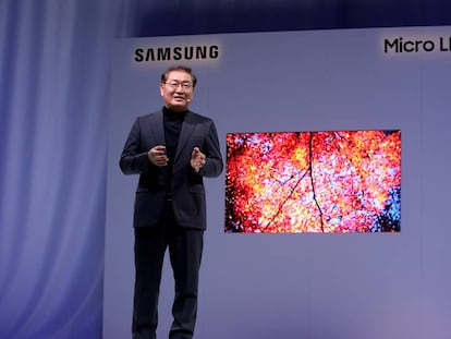 El presidente del negocio de pantallas en Samsung, Jonghee Han, durante la presentación de ayer. En vídeo, la nueva QLED 8K de 98 pulgadas.