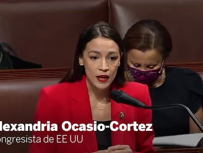 Alexandria Ocasio-Cortez, nesta quinta-feira no Congresso dos EUA. No vídeo, o discurso da deputada. /.FOTO: AP | VÍDEO: EPV