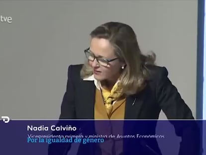 Imágenes de RTVE con la intervención de Nadia Calviño.