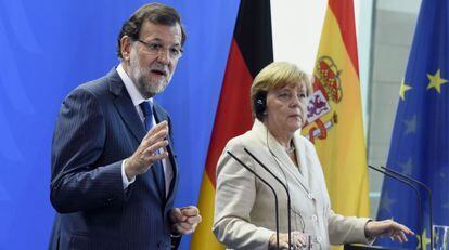 Mariano Rajoy i Angela Merkel aquest dilluns en una roda de premsa a Berlín.