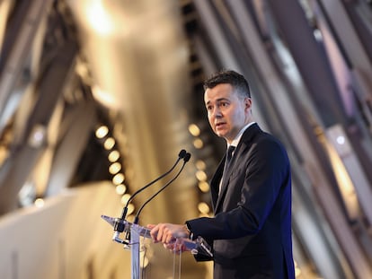 Héctor Gómez durante una entrega de premios sobre movilidad sostenible en Zaragoza, en octubre.