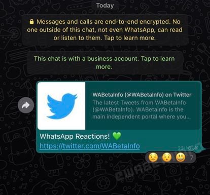 Ejemplo de reacciones en Whatsapp recogida por la web Wabetainfo.