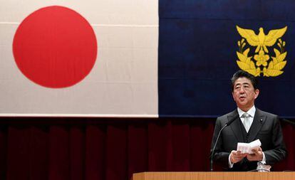 El primer ministro de Japón, Shinzo Abe, durante un discurso el pasado 17 de marzo.