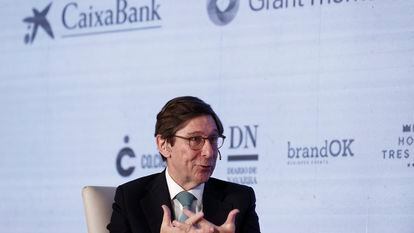 José Ignacio Goirigolzarri, presidente de CaixaBank, este miércoles en Pamplona.