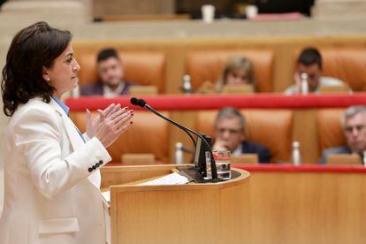 La presidenta de la Comunidad de La Rioja, Concha Andreu, en el Parlamento de La Rioja este jueves.