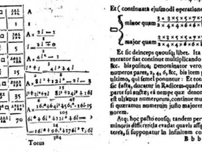 Dos páginas del libro 'Arithmetica Infinitorum' (1656), de John Wallis.