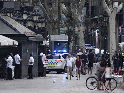 Lugar del atentado en Las Ramblas de Barcelona.  