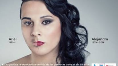 Fundación Huesped. "En Argentina la expectativa de vida de una persona trans es de 35 años. La discriminación impide el acceso de la población trans a la educación, a la salud, al trabajo, a la vivienda y a una vida como cualquier otra persona. Igualdad de oportunidades. Igualdad de esperanzas. Igualdad". Agencia desconocida.