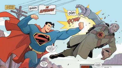 El detalle de una viñeta de 'Superman smash the Klan'.