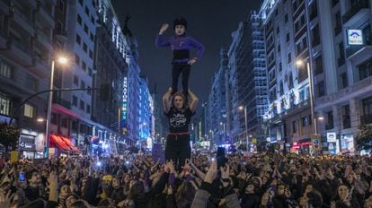 Manifestación del 8-M en la Gran Vía de Madrid.