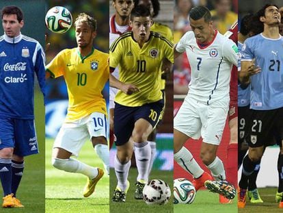 Messi, Neymar, James, Alexis y Cavani, estrellas de la Copa América.