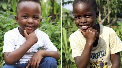 Namubiru Nabirah (izquierda) y Kigundu Emmanuel, dos de los niños del centro de acogida Masaka Kids.