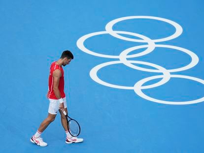Djokovic, durante un etrenamiento de esta semana en el Ariake Tennis Park.