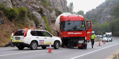 Accidente de este martes en Pancorbo (Burgos), donde han muerto cinco personas, entre ellas tres niños franceses.