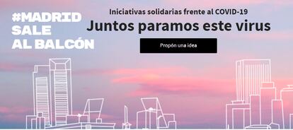 Página web del Ayuntamiento de Madrid 'Madrid sale al balcón', destinada a canalizar iniciativas vecinales frente a la crisis sanitaria del coronavirus