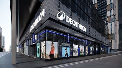 Representación de una tienda de Decathlon con su nueva imagen corporativa.