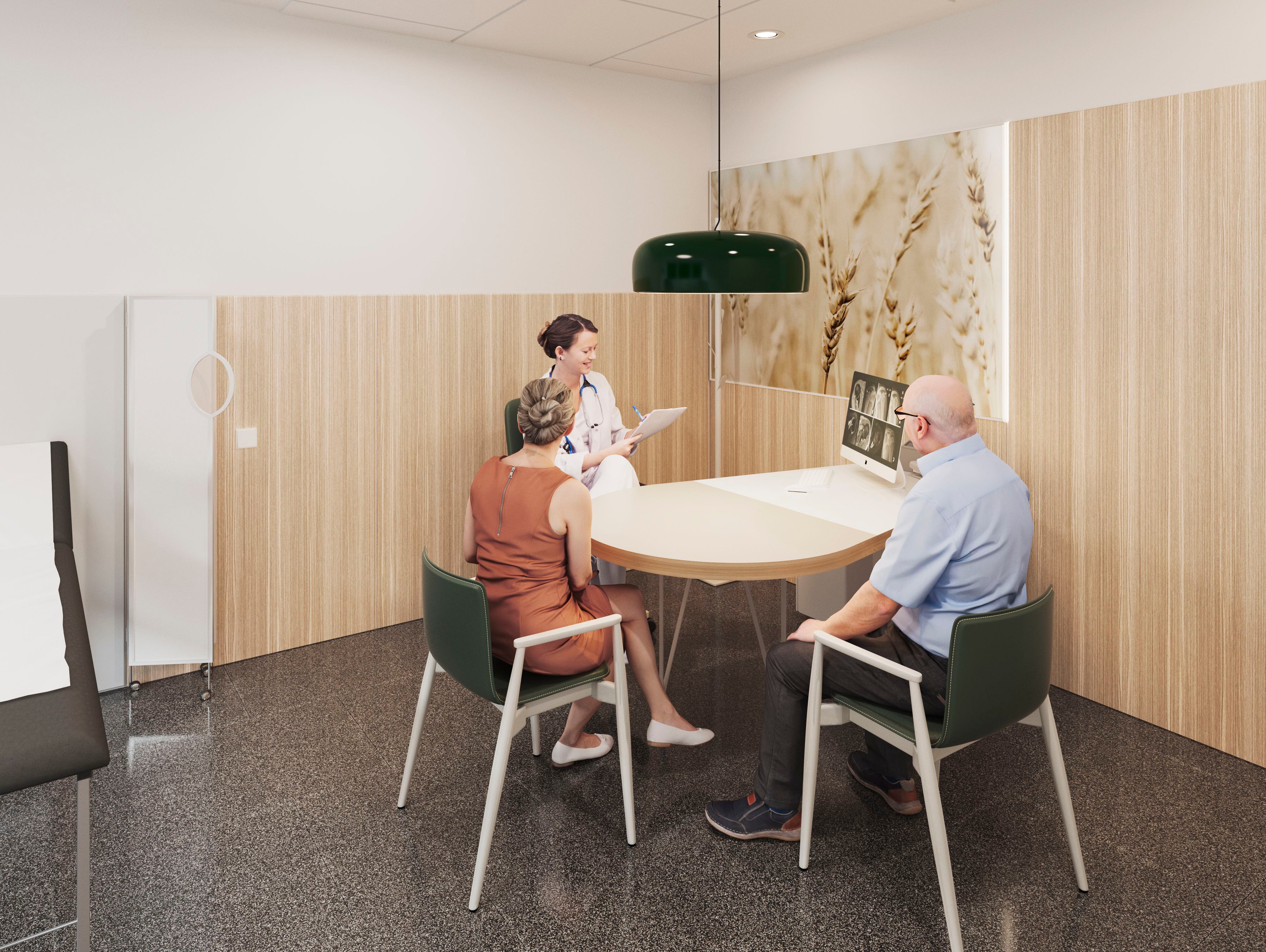 Recreación de una de las mesas diseñadas por PMMT para una consulta externa en un hospital.