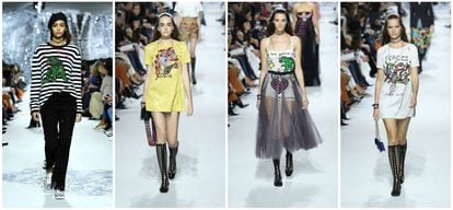 Propuestas de Maria Grazia Chiuri en su nueva colección para Dior, donde donde ha aplicado sus dibujos falsamente naíf.