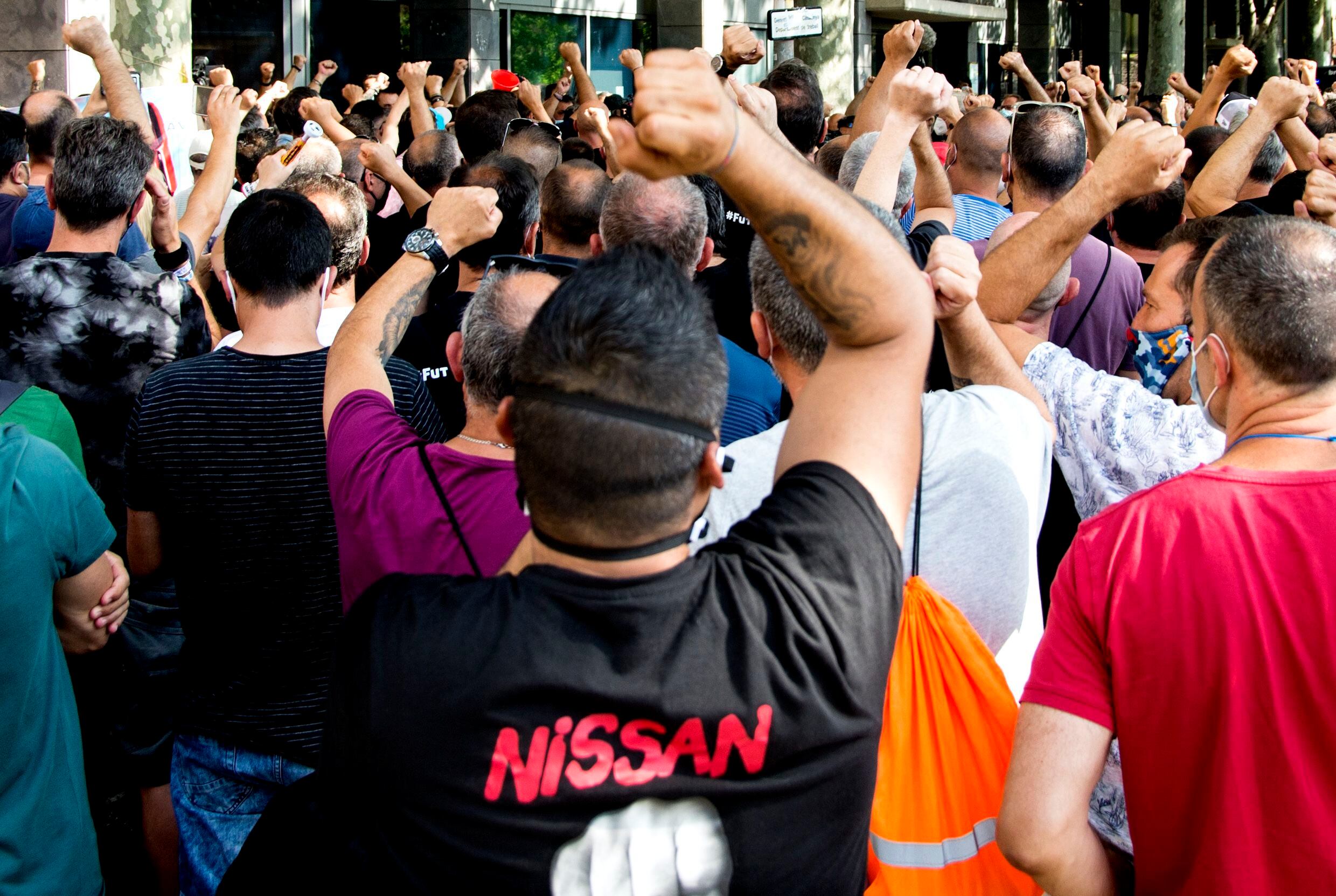 Concentración de trabajadores de Nissan en Barcelona el 14 de julio.