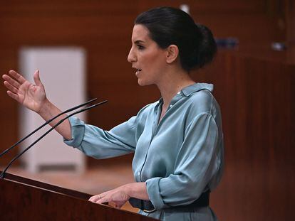 Rocío Monasterio, durante una intervención en la Asamblea de Madrid.