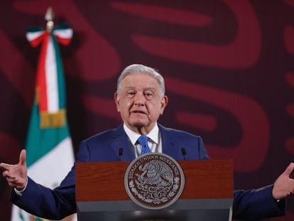 Andrés Manuel López Obrador, durante su conferencia matutina de este jueves, en Ciudad de México.