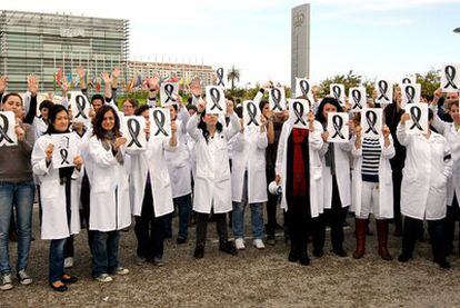 Protesta de trabajadores del Centro de Investigación Príncipe Felipe (CIPF) de Valencia por el expediente de regulación de empleo.