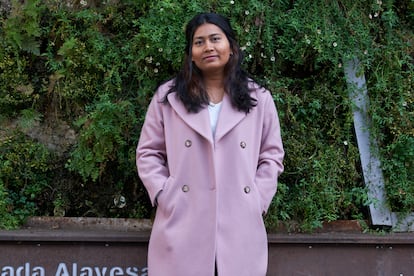 Vitoria, Kinnari, born in India, and adopted by a Spanish family at the age of 13, posing in downtown Vitoria.