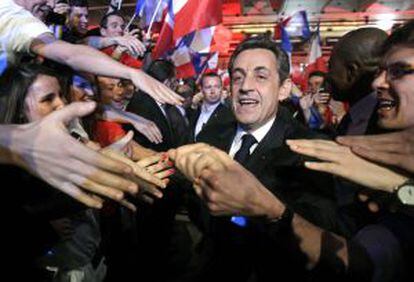 Nicolás Sarkozy durante un acto de campaña en la isla Reunión el pasado miércoles.