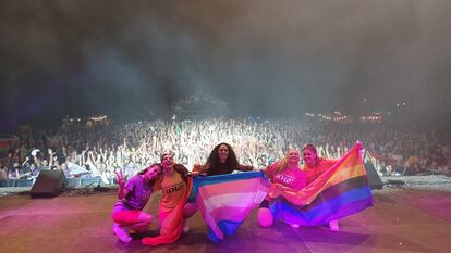 La cantante Rosa López, durante la fiesta de 'Los Palomos' 2022 en Badajoz.