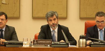 El presidente del Poder Judicial, Carlos Lesmes, en una comparecencia en el Congreso.