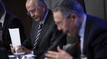 El presidente de BMN, Carlos Egea Krauel, durante la junta extraordinaria de accionistas celebrado hoy en Madrid.