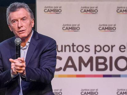 El presidente Mauricio Macri habla ante 400 referentes de su alianza Juntos por el Cambio, el miércoles en Buenos Aires.