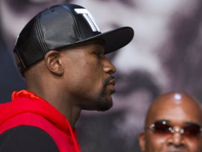 Floyd Mayweather y Manny Pacquiao, en una de las presentaciones de la pelea en Las Vegas