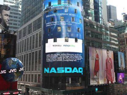 El panel del Nasdaq de Nueva York proyecta informaciones sobre M&aacute;laga Valley