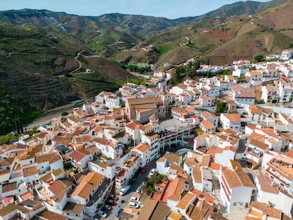 Vista de la localidad de El Borge, rodeada de cultivos subtropicales y viejos viñedos.