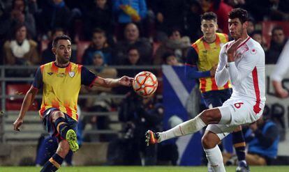 Xavi Hernández, en un momento del partido entre Catalunya y Túnez. (FCF).