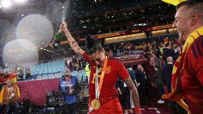 Jennifer Hermoso celebrando la victoria de la selección española en la Copa del Mundo.