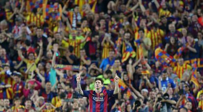 Messi celebra un gol en el Camp Nou.