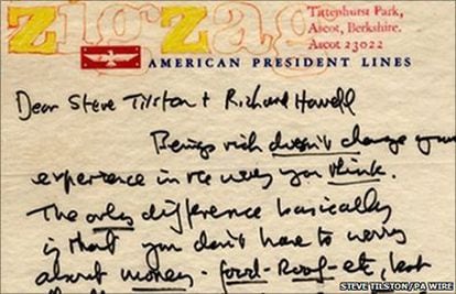 Una imagen de la carta de Lennon en la página web de Tilston.