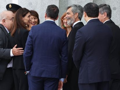 El presidente del CGPJ, Carlos Lesmes, recibe a la ministra de Justicia, Pilar Llop, en el Tribunal Supremo para la apertura del año judicial, el pasado 8 de septiembre.