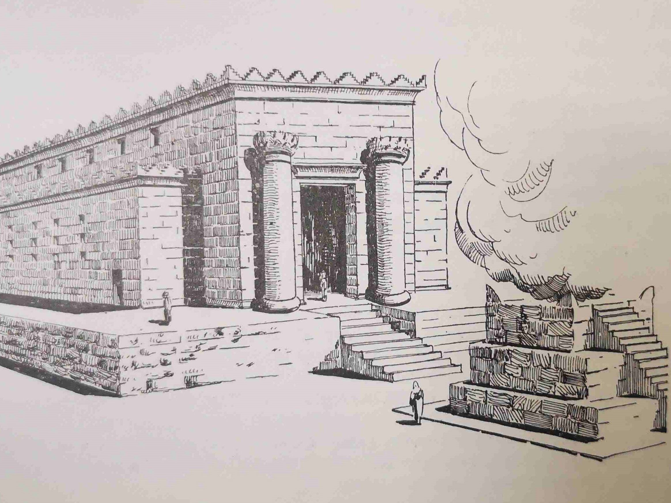 Vista hipotética que el arqueólogo García y Bellido hizo del templo Hércules Gaditano, en 1968, basándose en el de Jerusalén.