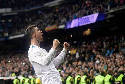 Una de las celebraciones de Cristiano Ronaldo en la victoria contra el Girona en la que marcó cuatro goles.