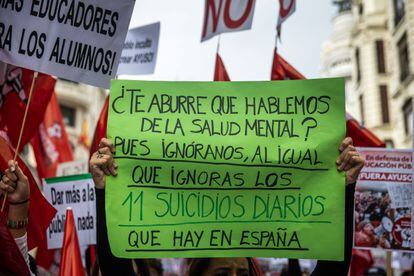 Pancarta en la manifestación de Madrid del mes pasado para exigir más inversión en salud mental. 