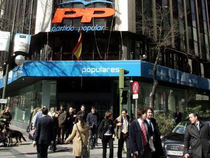 Fachada de la sede central del PP en la calle Génova de Madrid.