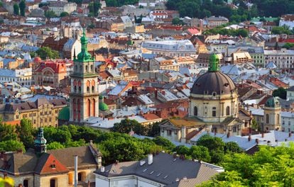 El centro hist&oacute;rico de la ciudad de Lviv, al oeste de Ucrania. 