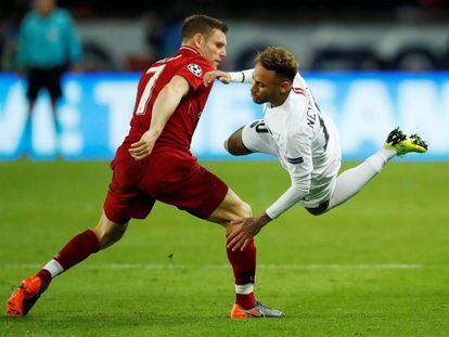 Milner y Neymar, en una acción del partido.